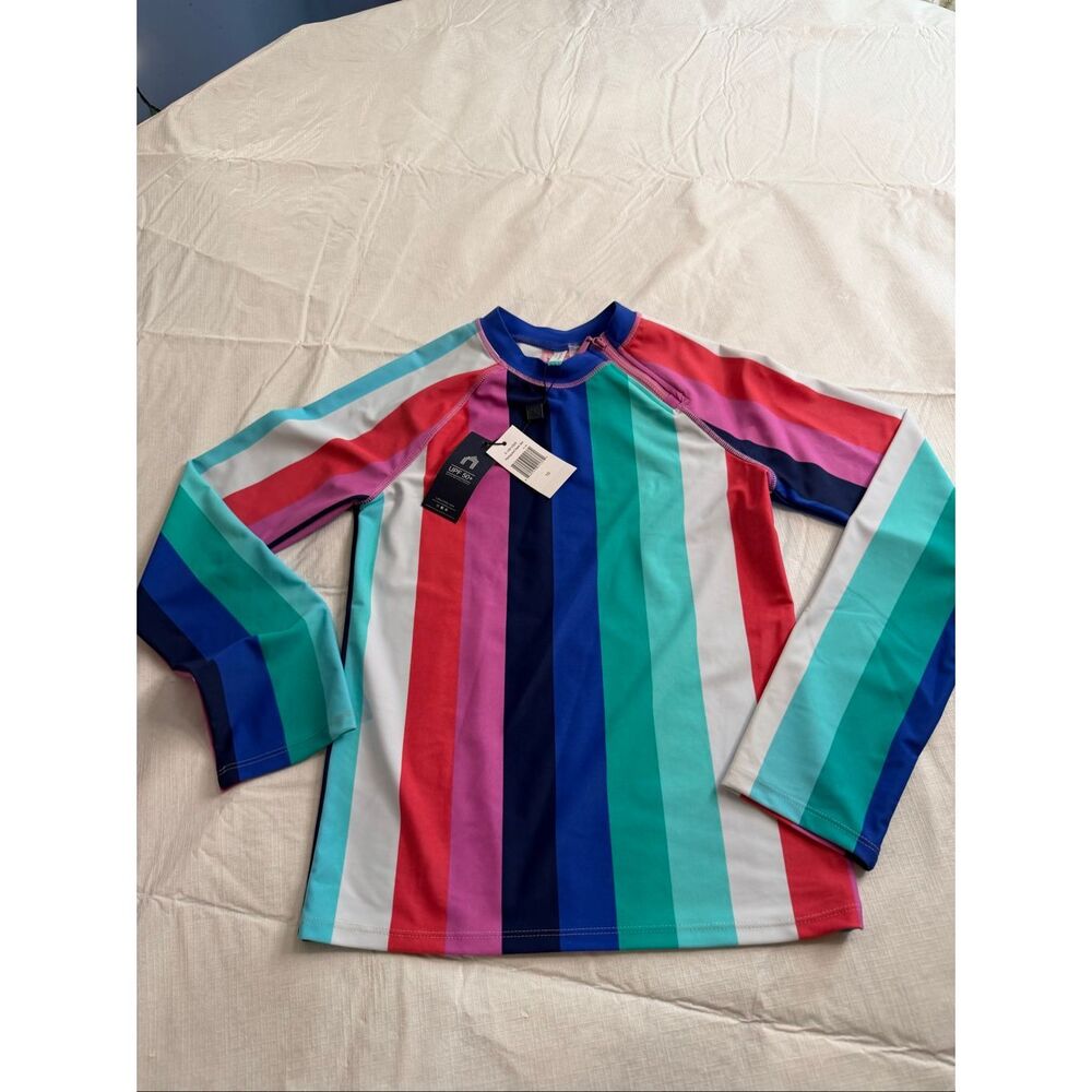NWT Cabana Life Stripe Rash Guard UPF 50+ Girls Size 10 New